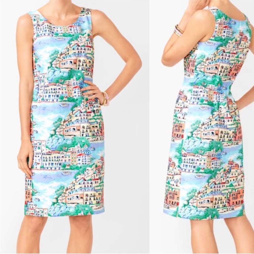 Talbots Scenic Village Shift Dress White Greek Isle Sleeveless Summer Dress 10p